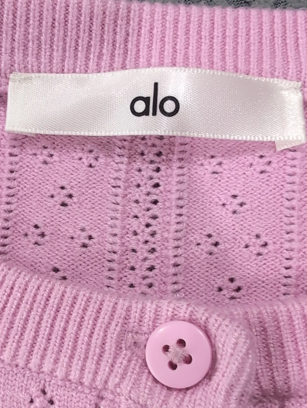 ALO Yoga Pointelle Sweater Be Mine Cardigan Candy Heart Pink Size XS